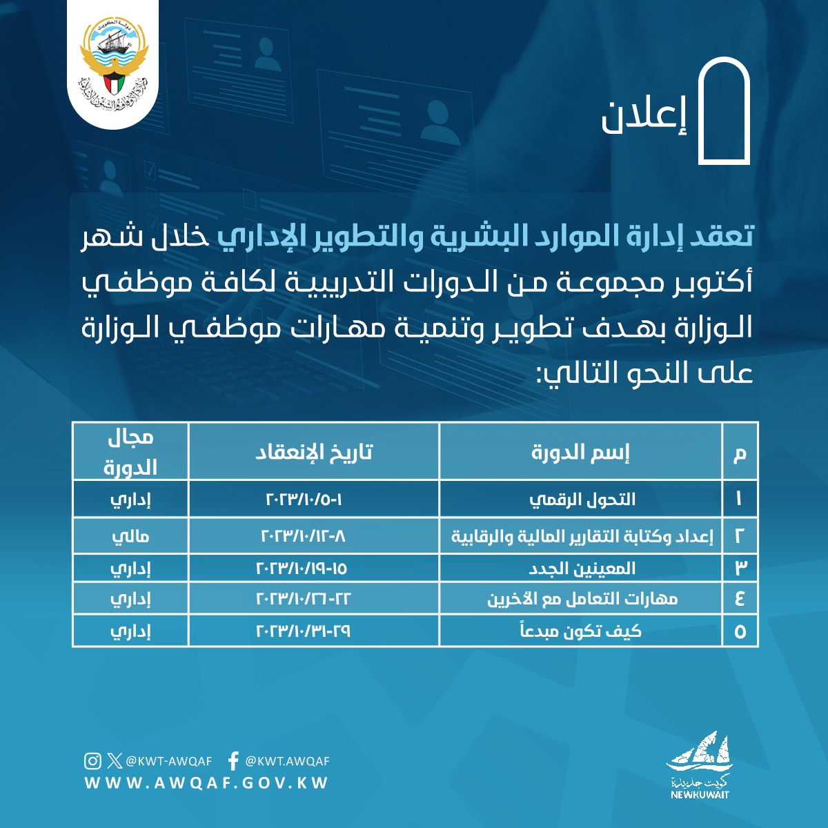 اعلان ( مواعيد دورات إدارة الموارد البشرية )